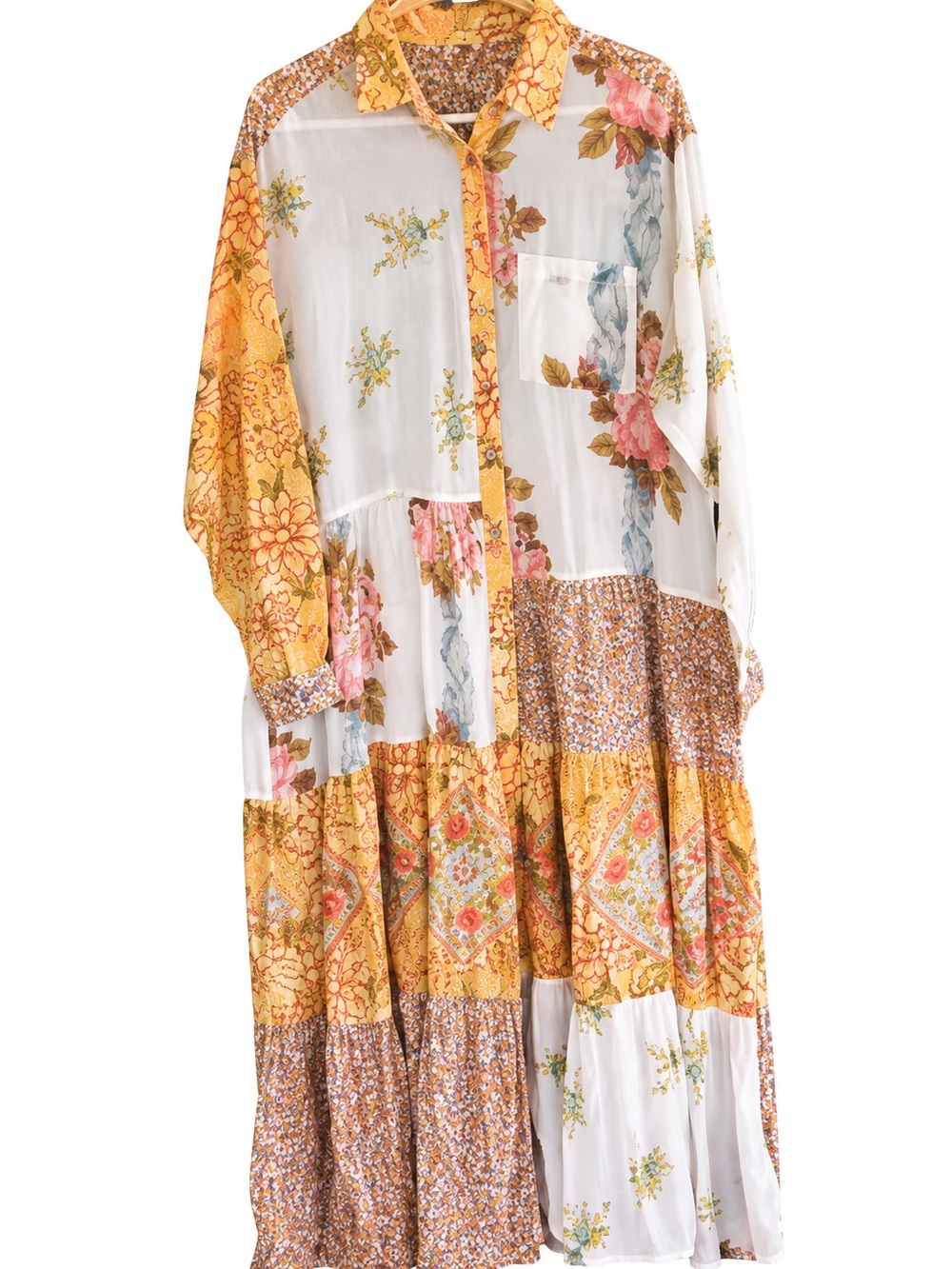 Free People California Soul Patchwork Floral Maxi Dress Duster Shirt Dress Roomy